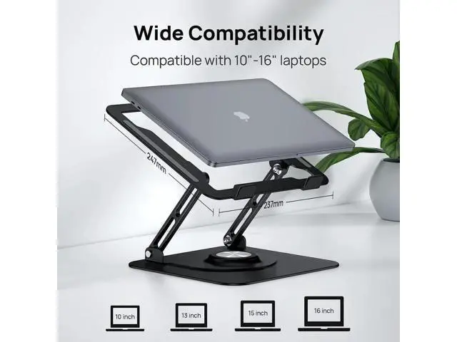 Alt view image 2 of 7 - Laptop Stand for Desk, Adjustable Laptop Riser with 360° Rotating Base, Ergonomic Laptop stand with Multi-Angle Stand and Heat-Vent, Foldable&Portable Laptop Stand, fits for 10-16" Laptops (Black)