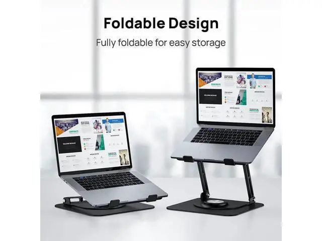 Alt view image 3 of 7 - Laptop Stand for Desk, Adjustable Laptop Riser with 360° Rotating Base, Ergonomic Laptop stand with Multi-Angle Stand and Heat-Vent, Foldable&Portable Laptop Stand, fits for 10-16" Laptops (Black)