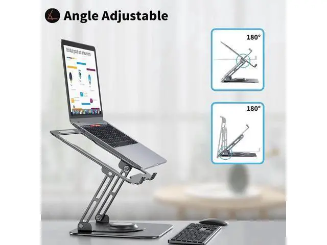 Alt view image 5 of 7 - Laptop Stand for Desk, Adjustable Laptop Riser with 360° Rotating Base, Ergonomic Laptop stand with Multi-Angle Stand and Heat-Vent, Foldable&Portable Laptop Stand, fits for 10-16" Laptops (Black)