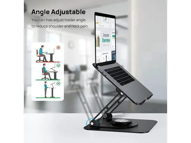 Alt view image 4 of 7 - Laptop Stand for Desk, Adjustable Laptop Riser with 360° Rotating Base, Ergonomic Laptop stand with Multi-Angle Stand and Heat-Vent, Foldable&Portable Laptop Stand, fits for 10-16" Laptops (Black)