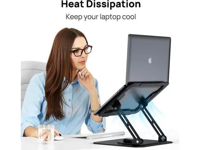 Alt view image 6 of 7 - Laptop Stand for Desk, Adjustable Laptop Riser with 360° Rotating Base, Ergonomic Laptop stand with Multi-Angle Stand and Heat-Vent, Foldable&Portable Laptop Stand, fits for 10-16" Laptops (Black)