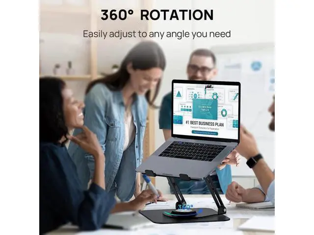 Alt view image 7 of 7 - Laptop Stand for Desk, Adjustable Laptop Riser with 360° Rotating Base, Ergonomic Laptop stand with Multi-Angle Stand and Heat-Vent, Foldable&Portable Laptop Stand, fits for 10-16" Laptops (Black)