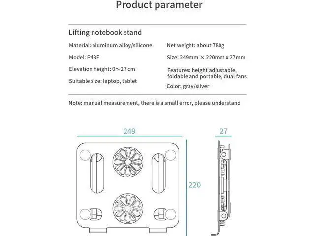 Alt view image 6 of 7 - Adjustable Laptop Tablet Stand with Dual High-speed Cooling Fan,Aluminum Laptop Cooling Pad, Ergonomic Computer Stand,Compatible with All 11-17.3 Inches Tablet or Laptop Notebook, MacBook, Air, Pro
