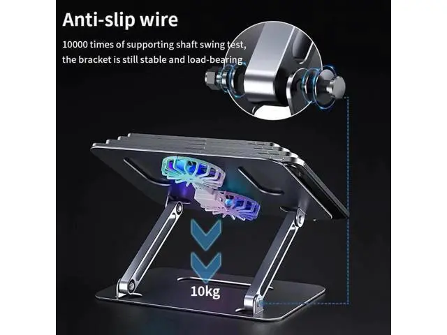 Alt view image 3 of 7 - Aluminum Adjustable Laptop Tablet Stand for Desk with 2 High-speed Cooling Fan for Laptop Tablet, Ergonomic Foldable Laptop Tablet Riser Stand for All 11-17.3 Inches Tablet or Laptop Notebook