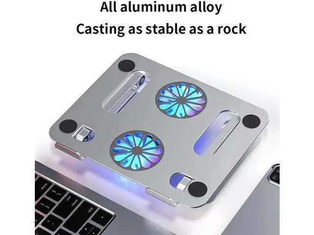 Alt view image 2 of 7 - Aluminum Adjustable Laptop Tablet Stand for Desk with 2 High-speed Cooling Fan for Laptop Tablet, Ergonomic Foldable Laptop Tablet Riser Stand for All 11-17.3 Inches Tablet or Laptop Notebook