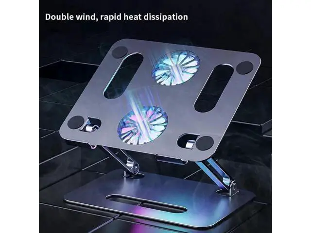 Alt view image 5 of 7 - Aluminum Adjustable Laptop Tablet Stand for Desk with 2 High-speed Cooling Fan for Laptop Tablet, Ergonomic Foldable Laptop Tablet Riser Stand for All 11-17.3 Inches Tablet or Laptop Notebook