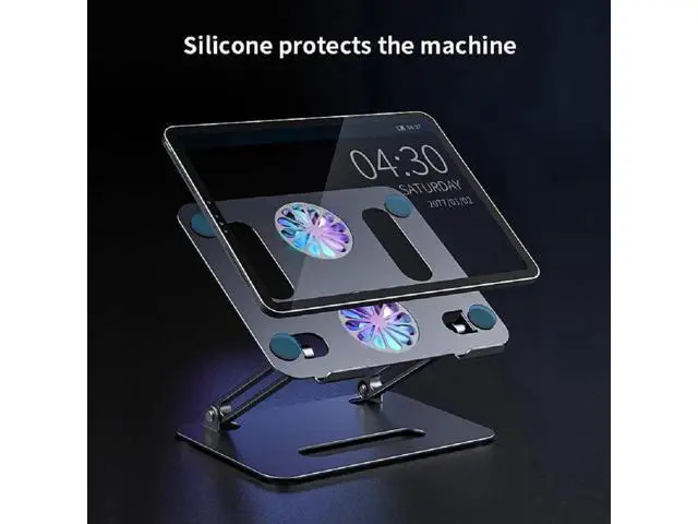 Alt view image 7 of 7 - Aluminum Adjustable Laptop Tablet Stand for Desk with 2 High-speed Cooling Fan for Laptop Tablet, Ergonomic Foldable Laptop Tablet Riser Stand for All 11-17.3 Inches Tablet or Laptop Notebook