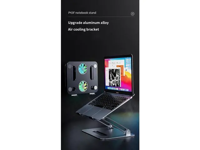 Alt view image 6 of 7 - Aluminum Adjustable Laptop Tablet Stand for Desk with 2 High-speed Cooling Fan for Laptop Tablet, Ergonomic Foldable Laptop Tablet Riser Stand for All 11-17.3 Inches Tablet or Laptop Notebook