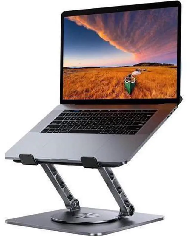 Main image of Adjustable Laptop Stand with 360° Rotation - Laptop Riser with 360 Rotating Base, Ergonomic Notebook Stand Compatible with Air, Pro, Dell, HP, Lenovo More 10-17.3" Laptops (Gray)