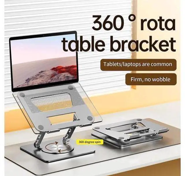 Alt view image 4 of 7 - Adjustable Laptop Stand with 360° Rotation - Laptop Riser with 360 Rotating Base, Ergonomic Notebook Stand Compatible with Air, Pro, Dell, HP, Lenovo More 10-17.3" Laptops (Gray)