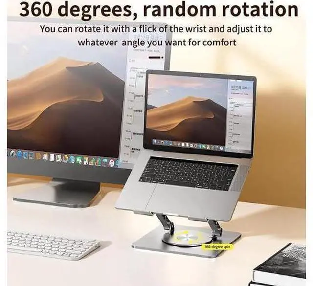Alt view image 5 of 7 - Adjustable Laptop Stand with 360° Rotation - Laptop Riser with 360 Rotating Base, Ergonomic Notebook Stand Compatible with Air, Pro, Dell, HP, Lenovo More 10-17.3" Laptops (Gray)