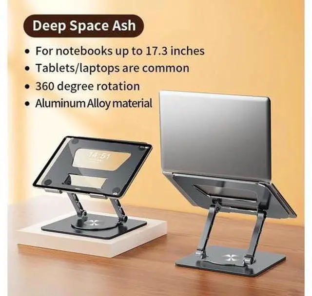 Alt view image 6 of 7 - Adjustable Laptop Stand with 360° Rotation - Laptop Riser with 360 Rotating Base, Ergonomic Notebook Stand Compatible with Air, Pro, Dell, HP, Lenovo More 10-17.3" Laptops (Gray)