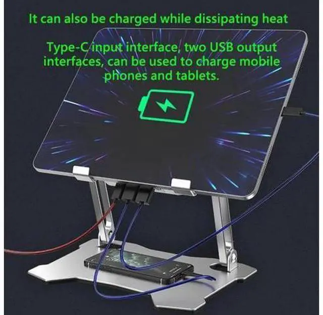 Alt view image 3 of 7 - Tablet Stand with 4 High-speed Cooling Fan, Ergonomics Aluminum Tablet Riser, Computer Stand, Adjust Tablet Holder Stand for MacBook Air 9-13.3" Tablets & Notebook