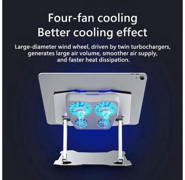 Alt view image 4 of 7 - Tablet Stand with 4 High-speed Cooling Fan, Ergonomics Aluminum Tablet Riser, Computer Stand, Adjust Tablet Holder Stand for MacBook Air 9-13.3" Tablets & Notebook