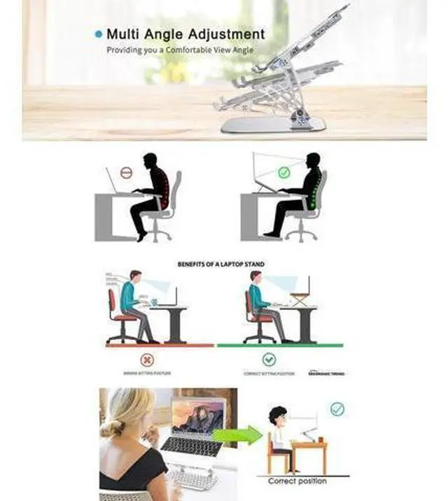 Alt view image 6 of 7 - Tablet Stand with 4 High-speed Cooling Fan, Ergonomics Aluminum Tablet Riser, Computer Stand, Adjust Tablet Holder Stand for MacBook Air 9-13.3" Tablets & Notebook
