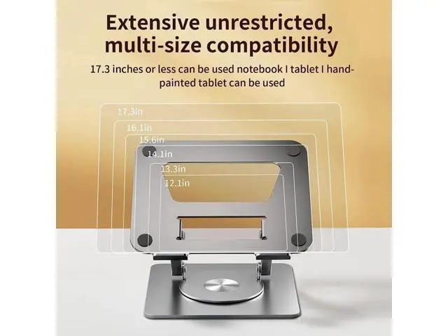 Alt view image 2 of 7 - Laptop Stand with 360° Rotating Base Adjustable - Portable Foldable Ergonomic Aluminum Laptops Holder Compatible with 10 to 17.3 Inch All MacBook Pro Lenovo HP Notebook Computer, Gray