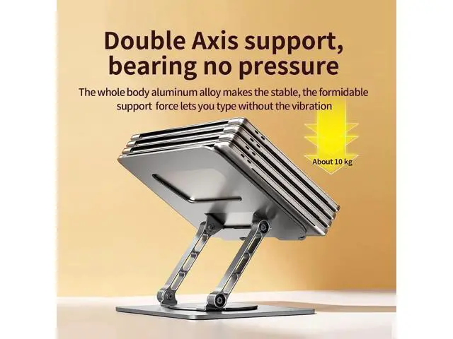 Alt view image 3 of 7 - Laptop Stand with 360° Rotating Base Adjustable - Portable Foldable Ergonomic Aluminum Laptops Holder Compatible with 10 to 17.3 Inch All MacBook Pro Lenovo HP Notebook Computer, Gray