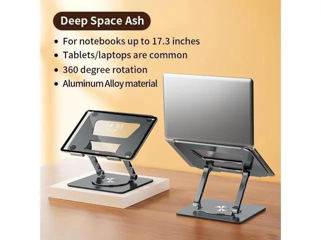 Alt view image 4 of 7 - Laptop Stand with 360° Rotating Base Adjustable - Portable Foldable Ergonomic Aluminum Laptops Holder Compatible with 10 to 17.3 Inch All MacBook Pro Lenovo HP Notebook Computer, Gray