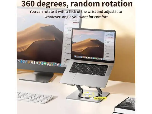 Alt view image 5 of 7 - Laptop Stand with 360° Rotating Base Adjustable - Portable Foldable Ergonomic Aluminum Laptops Holder Compatible with 10 to 17.3 Inch All MacBook Pro Lenovo HP Notebook Computer, Gray