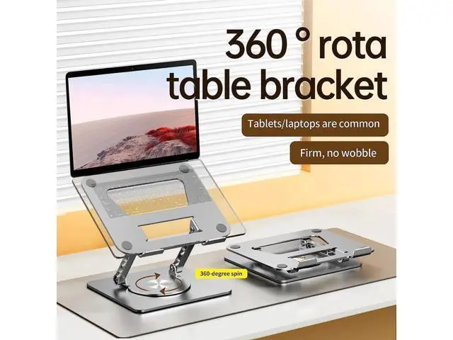 Alt view image 6 of 7 - Laptop Stand with 360° Rotating Base Adjustable - Portable Foldable Ergonomic Aluminum Laptops Holder Compatible with 10 to 17.3 Inch All MacBook Pro Lenovo HP Notebook Computer, Gray