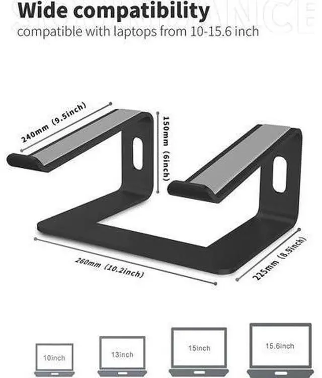 Alt view image 3 of 7 - Adjustable Laptop Stand, Aluminum Computer Riser, Ergonomic Computer Stand for desk, Laptop Riser Notebook Stand ,Compatible with 10 - 15.6 Inches laptop, MacBook, Air, Pro, -(Black)