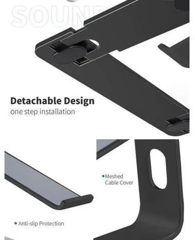 Alt view image 4 of 7 - Adjustable Laptop Stand, Aluminum Computer Riser, Ergonomic Computer Stand for desk, Laptop Riser Notebook Stand ,Compatible with 10 - 15.6 Inches laptop, MacBook, Air, Pro, -(Black)