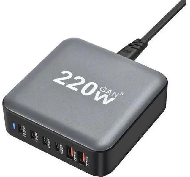 Main image of 220W USB Type C Charging Station Hub, 6-Port USB Desk Charger, 220 Watt GaN III Fast Charger GaN Tech Laptop USB C Power Adapter Block Compatible for All Phones and Tablets