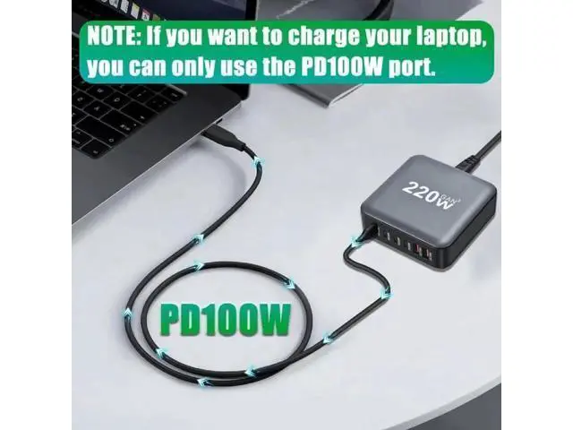 Alt view image 5 of 7 - 220W USB Type C Charging Station Hub, 6-Port USB Desk Charger, 220 Watt GaN III Fast Charger GaN Tech Laptop USB C Power Adapter Block Compatible for All Phones and Tablets