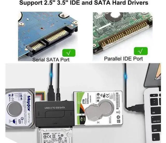 Alt view image 6 of 7 - USB 3.0 to SATA/IDE Adapter, External Hard Drive Reader Ultra Recovery Converter Compatible with 2.5/3.5in HDD/SSD DVD Optical Drive