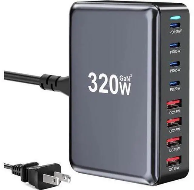Main image of 320W GaN III Fast Charger 8-Port USB Type C Phone Charger Quick Charge 3.0 Power Adapter, GaN Tech Laptop USB C Power Adapter Block For iPhone 16 15 14 13 Samsung Desk Charger