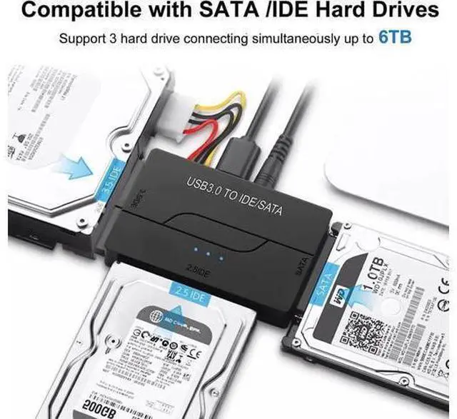 Alt view image 7 of 7 - USB 3.0 to SATA/IDE Adapter, External Hard Drive Reader Ultra Recovery Converter Compatible with 2.5/3.5in HDD/SSD DVD Optical Drive