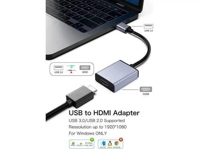 Alt view image 2 of 6 - USB to HDMI Adapter USB 3.0/2.0 to HDMI for Multiple Monitors 1080P Compatible with Windows XP/7/8/10/11 Grey