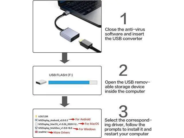 Alt view image 5 of 6 - USB to HDMI Adapter USB 3.0/2.0 to HDMI for Multiple Monitors 1080P Compatible with Windows XP/7/8/10/11 Grey