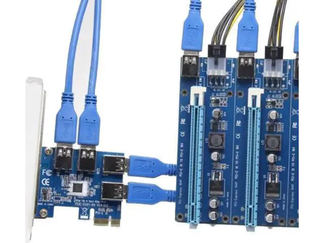 Alt view image 2 of 6 - PCIE PCI-E PCI Express Riser Card 1x to 16x 1 to 4 USB 3.0 Slot Multiplier Adapter for Bitcoin Miner for WinXP/Win7 8 10
