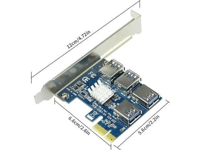Alt view image 3 of 6 - PCIE PCI-E PCI Express Riser Card 1x to 16x 1 to 4 USB 3.0 Slot Multiplier Adapter for Bitcoin Miner for WinXP/Win7 8 10