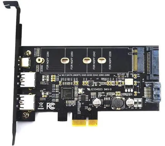 Alt view image 3 of 5 - 2x USB 3.0 & Type-c M.2 PCIe Adapter M2 SSD SATA B Key to PCI-e 3.0 Controller Converter Riser Card for 2280 2260 2242 2230 NGFF