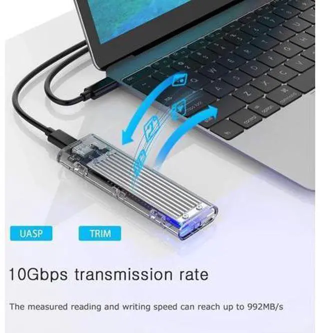 Alt view image 3 of 7 - NVME SSD Enclosure, M.2 NVME to USB C USB 3.1 Adapter with Case, Tool-Free USB3.1 Type-C Gen2 10Gbps to M.2 SSD Enclosure, Fit for 2230/2242/2260/2280 PCIe NVMe M-Key SSD -Silver