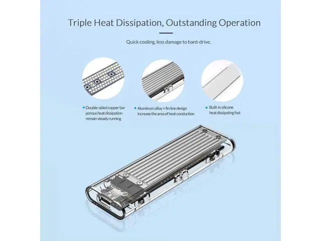 Alt view image 5 of 7 - NVME SSD Enclosure, M.2 NVME to USB C USB 3.1 Adapter with Case, Tool-Free USB3.1 Type-C Gen2 10Gbps to M.2 SSD Enclosure, Fit for 2230/2242/2260/2280 PCIe NVMe M-Key SSD -Silver