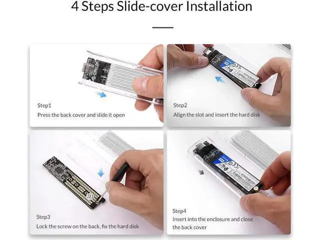 Alt view image 7 of 7 - NVME SSD Enclosure, M.2 NVME to USB C USB 3.1 Adapter with Case, Tool-Free USB3.1 Type-C Gen2 10Gbps to M.2 SSD Enclosure, Fit for 2230/2242/2260/2280 PCIe NVMe M-Key SSD -Silver