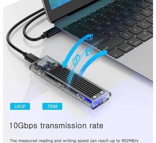 Alt view image 2 of 7 - NVME SSD Enclosure, M.2 NVME to USB C USB 3.1 Adapter with Case, Tool-Free USB3.1 Type-C Gen2 10Gbps to M.2 SSD Enclosure, Fit for 2230/2242/2260/2280 PCIe NVMe M-Key SSD -Black