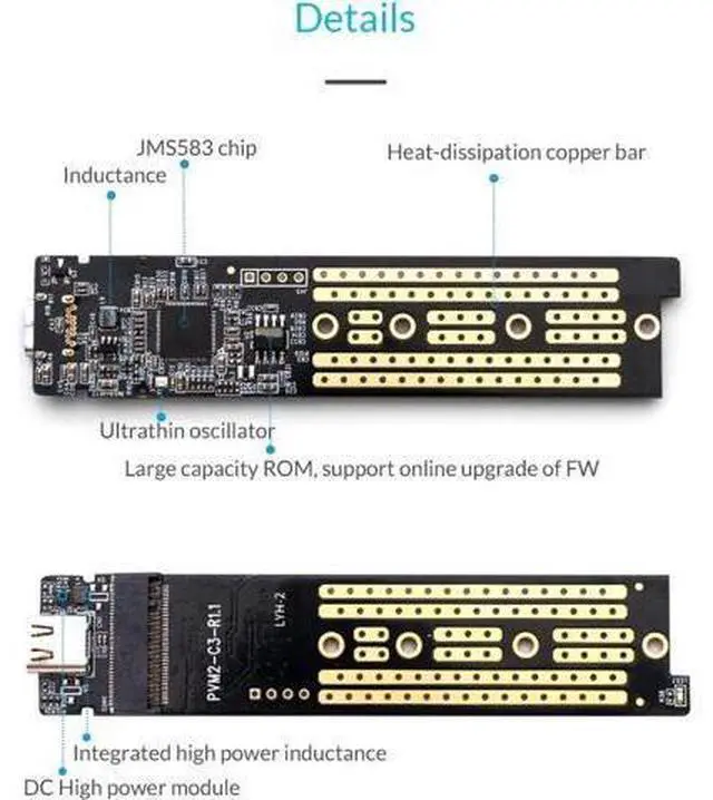 Alt view image 3 of 7 - NVME SSD Enclosure, M.2 NVME to USB C USB 3.1 Adapter with Case, Tool-Free USB3.1 Type-C Gen2 10Gbps to M.2 SSD Enclosure, Fit for 2230/2242/2260/2280 PCIe NVMe M-Key SSD -Black