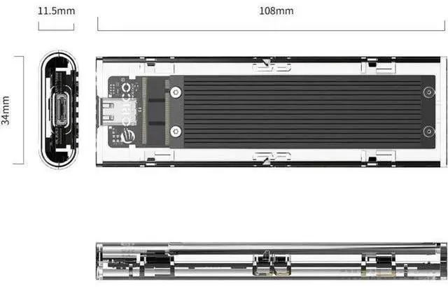 Alt view image 5 of 7 - NVME SSD Enclosure, M.2 NVME to USB C USB 3.1 Adapter with Case, Tool-Free USB3.1 Type-C Gen2 10Gbps to M.2 SSD Enclosure, Fit for 2230/2242/2260/2280 PCIe NVMe M-Key SSD -Black