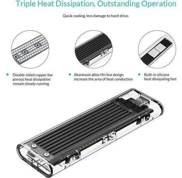 Alt view image 4 of 7 - NVME SSD Enclosure, M.2 NVME to USB C USB 3.1 Adapter with Case, Tool-Free USB3.1 Type-C Gen2 10Gbps to M.2 SSD Enclosure, Fit for 2230/2242/2260/2280 PCIe NVMe M-Key SSD -Black
