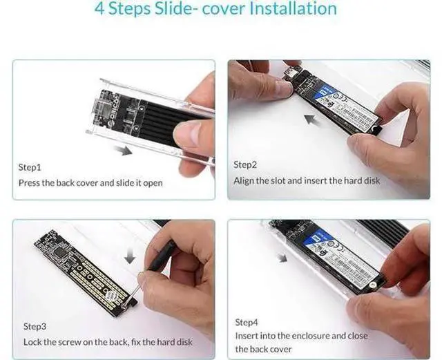 Alt view image 6 of 7 - NVME SSD Enclosure, M.2 NVME to USB C USB 3.1 Adapter with Case, Tool-Free USB3.1 Type-C Gen2 10Gbps to M.2 SSD Enclosure, Fit for 2230/2242/2260/2280 PCIe NVMe M-Key SSD -Black