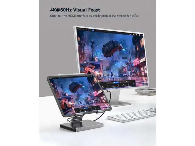 Alt view image 2 of 6 - iPad Pro USB C Hub Cradle for iPad Pro M4 M2 M1 13 12.9 11-inch iPad Air Docking Station Foldable 4K 60Hz HDMI, PD Charging, SD/TF Card Reader, 3 USB 3.0, 3.5mm Audio, iPad Docking Station Accessories