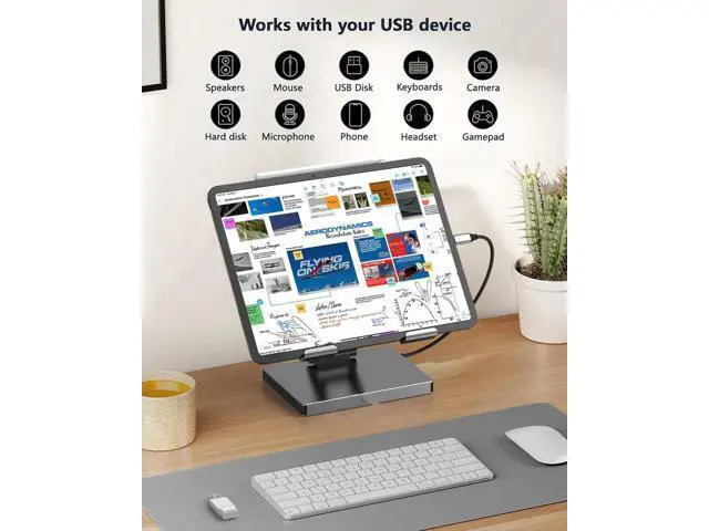 Alt view image 4 of 6 - iPad Pro USB C Hub Cradle for iPad Pro M4 M2 M1 13 12.9 11-inch iPad Air Docking Station Foldable 4K 60Hz HDMI, PD Charging, SD/TF Card Reader, 3 USB 3.0, 3.5mm Audio, iPad Docking Station Accessories