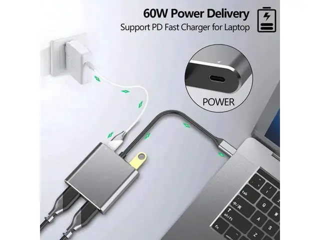 Alt view image 6 of 6 - USB C Hub Adapter 4K 61hz to Dual HDMI-compatible Screen Expansion Type C Docking Station For Macbook Laptop Mobile Phone PCColor: blue (2 in 1 hd vga)