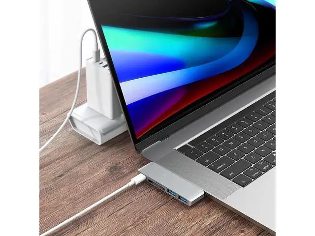 Alt view image 6 of 6 - USB C Hub Thunderbolt 3 Dock with HDMI-compatible Adapter TF SD Reader PD 3.0 for for MacBook Pro/Air 2018 - 2021Length: <=0.5m (0.5m and below) Color: Green (5 in 1 hub grey)