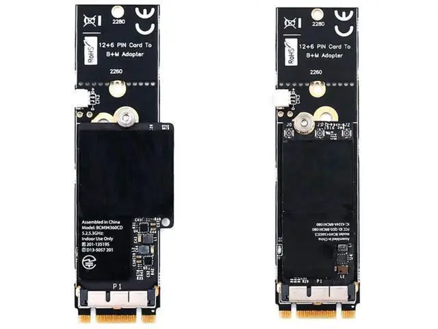 Alt view image 3 of 6 - BCM94360CD BCM94360CS2 BCM943224PCIEBT2 12+6 Pin Bluetooth WiFi Wireless Card Module to M.2 NGFF Key B+M Adapter for Mac OS
