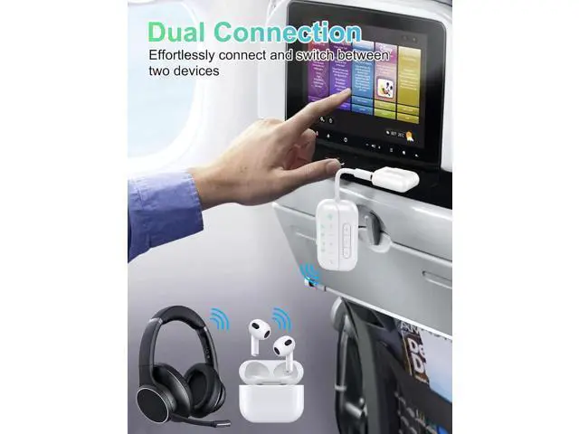 Alt view image 4 of 7 - Bluetooth V5.4 Transmitter Receiver for TV, PC, Gym, Switch 2-in-1 Airplane Bluetooth Adapter for 2 AirPods/Headphones; Bluetooth Receiver for Car/Home Stereo with AptX Low Latency/High Definition